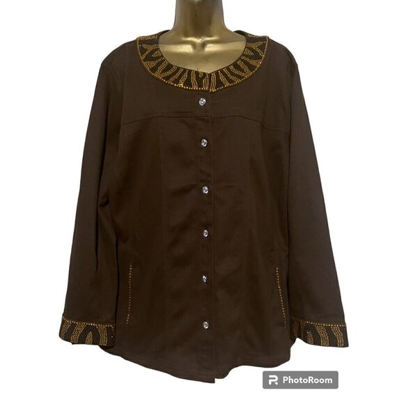 Quacker Factory Animal Print Jacket 3X Blazer Resort Cruise Maximalist Bling - Picture 1 of 9